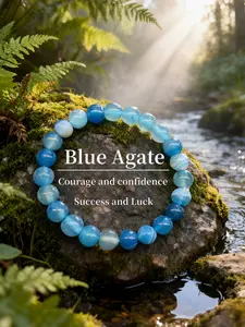 Deep Blue Striped Agate Energy Bracelet, Transmits Courage & Confidence, Promotes Success & Good Luck, Handmade Natural Texture