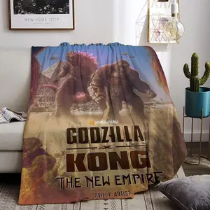 Godzilla x Kong Throw Flannel All Weather Blanket Kneeling Blankets Fluffy Warm Winter Blanket Blankets on Offer Home Knee Throw Wearing Microfiber