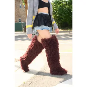 AZALEA WANG TEMPLETON BURGUNDY FAUX POODLE FUR OVER THE KNEE BOOT