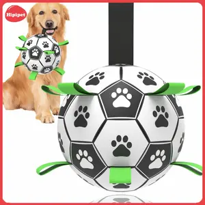 [HipiPet]  Pattern Football Pet Toy Summer Gift,  with Straps, Indoor & Outdoor Pet Play Supply, Creative Dog Chewing Ball Toy, Durable Pet Tools