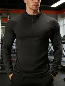 Men's Long Sleeve Sports Half Zip T-Shirt, Regular Fit Casual Comfy Breathable Quick Drying T-shirt, Gym Athletic , High Performance Activewear for Gym Workout Outdoor Hiking, Men's Top for All Seasons