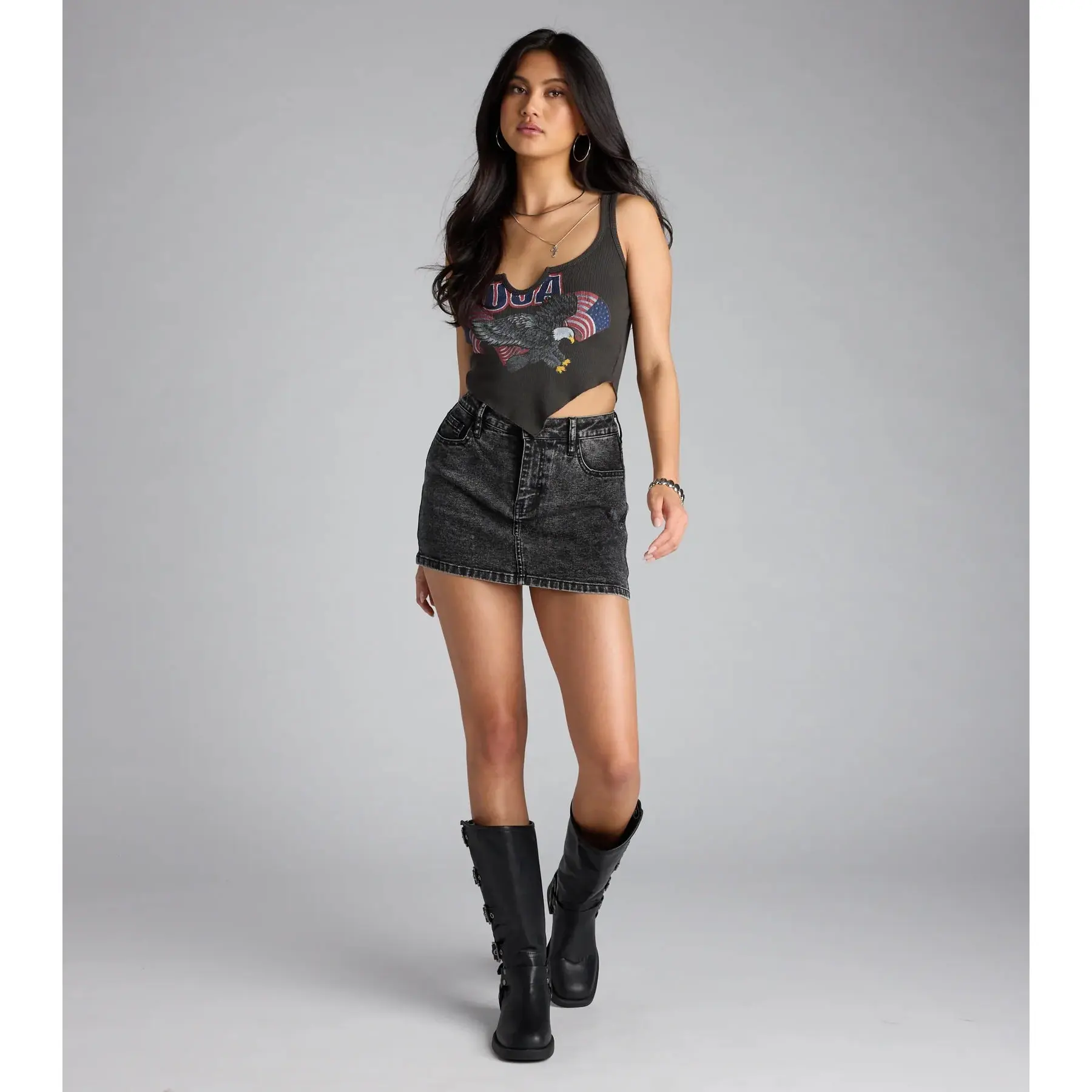 Keep It Cool Mid-Rise Acid-Wash Denim Skort