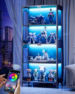 LED Glass Display Cabinet – RGB Lights, Adjustable Shelves, Metal Frame | TikTok Trending Living Room Upgrade