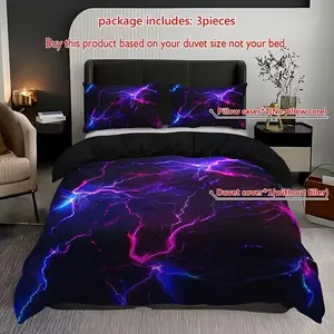 3pcs Lightning Stripe Bedding Set (1 Fitted Sheet + 2 Pillowcases), High Definition Print, Home Dormitory Use, Duvet Set