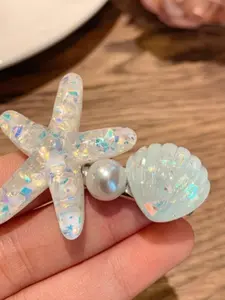 Cute Hair Clip with Starfish Shell Pearl, Blue Ocean Series Hair Accessory for Women, Adorable Bangs Holder, Fashionable Jewelry