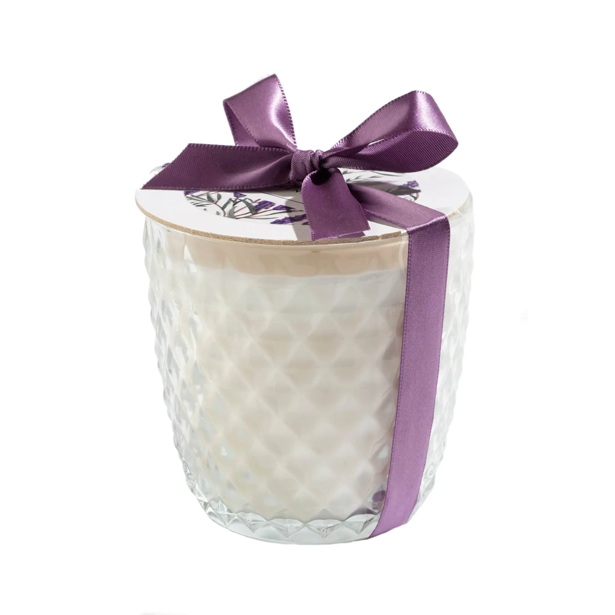 Fragrant Lavender Candle in Round Diamond Glass - Ivory Wax