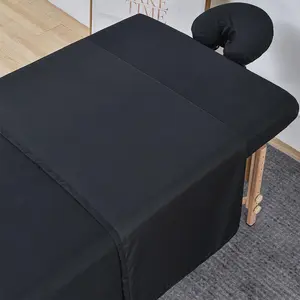 Soft 3 count Set Microfiber Massage Sheet Set,for Massage Tables,Includes Massage Flat Sheet,Massage Fitted Sheet and  Rest Cover,Black