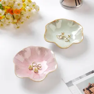 Lotus Leaf Shape Decorative Ring Tray, Small Key Bowl, Ceramic Trinket Tray Jewelry Dish Organizing Necklace Earrings, Home Decoration for Mom Best Friend...