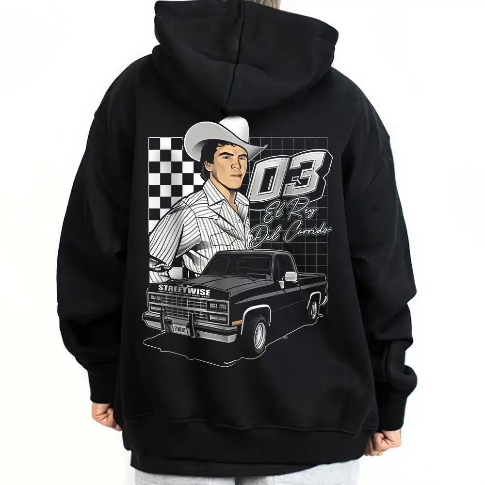 Oversized Graphic Hoodie, Chalino Sanchez Chicano Streetwear Top, Unisex Mexican Style Cotton-Blend Sweatshirt
