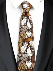 Men's Cat Pattern Tie, Regular Width Necktie, Casual All-Season Accessory, Stylish Animal Design for Men