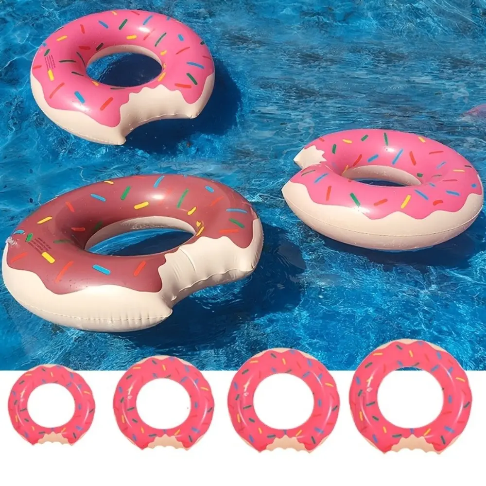 1pc Cute donut shaped inflatable swimming ring foldable portable swimming float, summer beach pool party water toy, outdoor camping water park floating raft