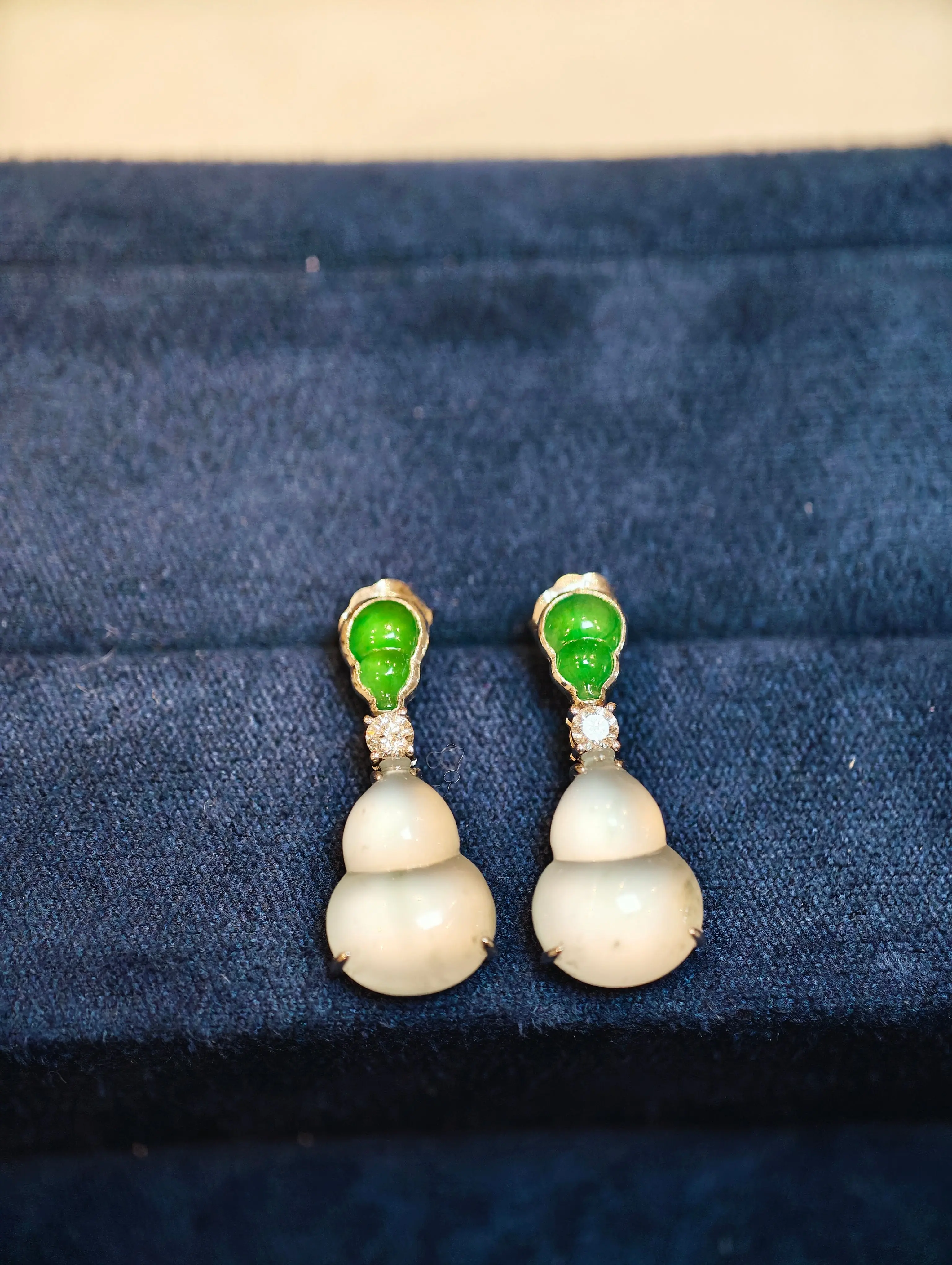 18K Gold Diamond Jade Drop Earrings