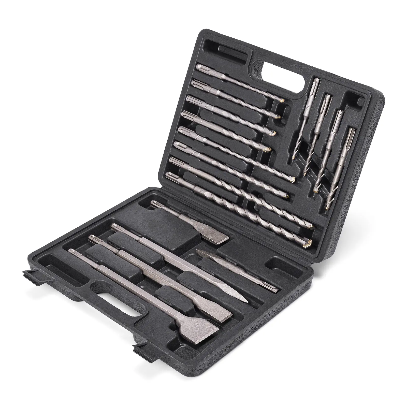 Berserker 17pcs SDS-Plus Rotary Hammer Drill Bits & Chisels Set with Storage Case - 12pcs 3/16"-9/16" Diameter Drill Bits, 2pcs Point, 3pcs Flat Chisels, Carbide-Tipped for Demolition, Concrete, All SDS-Plus Compatible