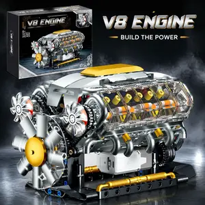 GOQI 1:1 Scale V8 Engine Miniature Set, 692PCS Working Motorized Building Blocks, Collectible Display Model, Desktop Decor, STEM Toy, Gift for Hobbyists & Car Enthusiasts