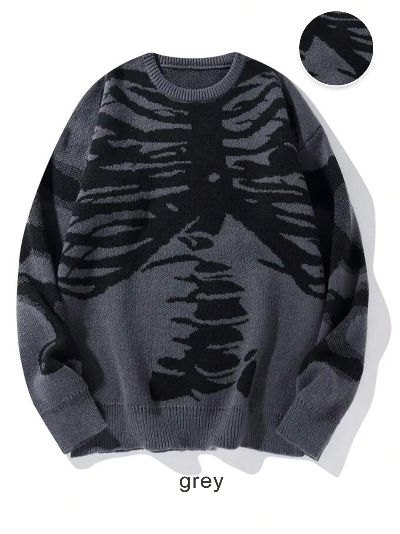 Unisex High-Quality Soft Pullover Sweater, Autumn Winter Round Neck Irregular Skull Symbol Print Knitwear, Casual Fitted Daily Commute Wear