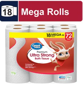 Great Value Ultra Strong 2-Ply Toilet Paper, 18 Mega Rolls