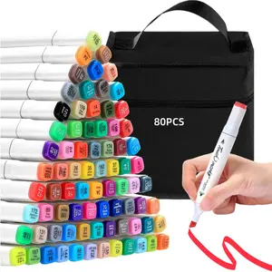 60/80 Colors Marker, 1 Set Portable Dual Tip Bullet & Chisel Art Marker Set with Bag, Crafts Art Supplies for Coloring, Drawing, Blending and Sketching, Art Markers Pen