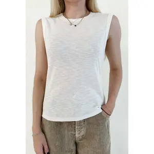 Baylor Cotton Tank Top in Off White - Lightweight 100% Cotton with Slight Cap Sleeves & Round Neckline for Comfort and Versatility