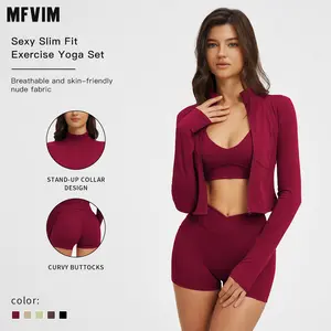 MFVIM Women’s New Yoga Set – Nude-Tone Casual Fitness Outfit, Three-Piece Outdoor Running Sports Set