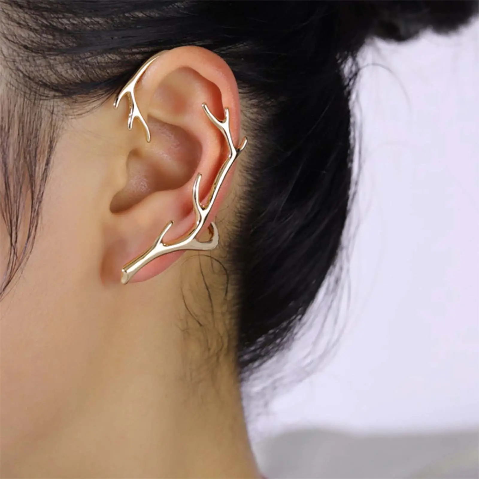 Geometric Deer Antler Earring Set for Women, Nature-Inspired Statement Wrap-Around Ear Cuff with Matching Stud, Stud Earrings, Female