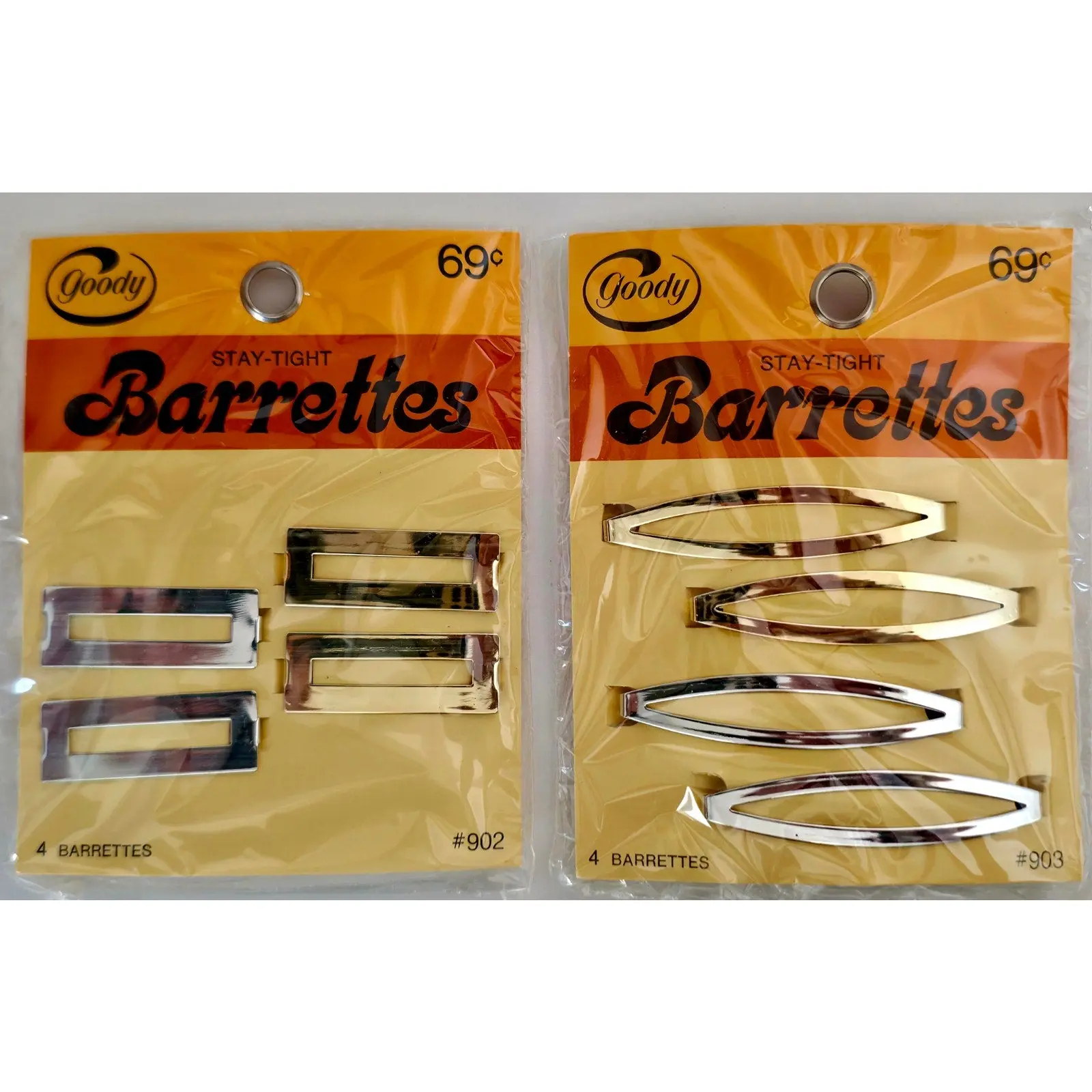VINTAGE *NEW* 1975 Goody Silver and Gold Stay-Tight Barrettes #903 Set of 8 USA