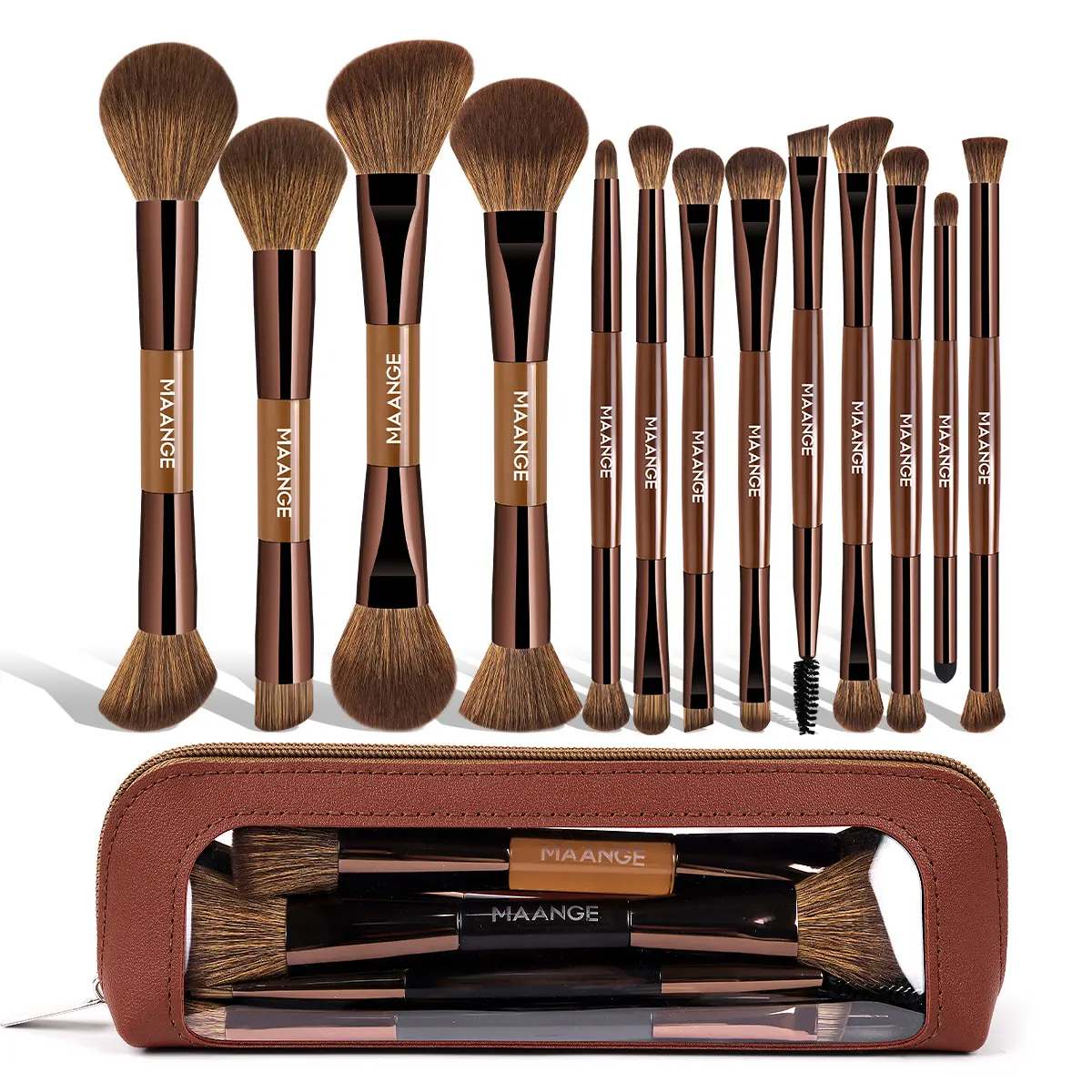 13 Pcs Brushes + Storage Bag - Brown