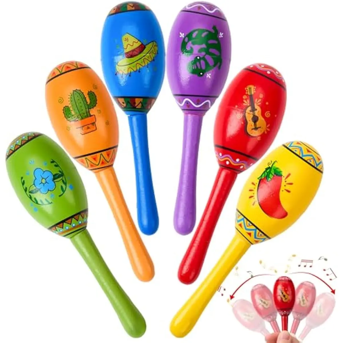 Cinco De Mayo 6 PCS Mini Wooden Maracas for Kids, Mexican Fiesta Party Favors and Noisemakers, Cinco De Mayo Party Favors, Musical Fun, Birthday Parties, Luau Party, Taco Tuesday Event