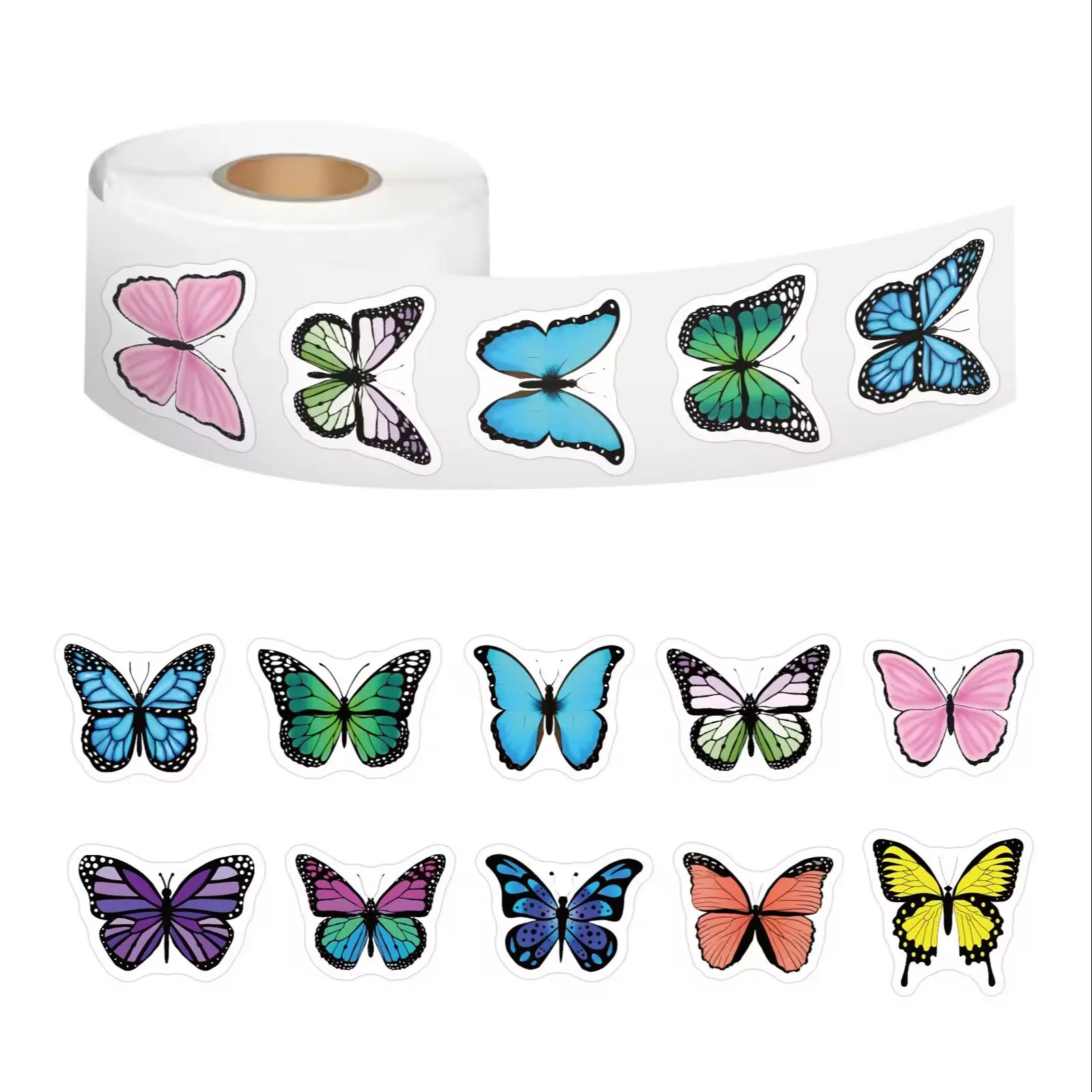 Butterfly Design Sticker Roll, 500 Sheets Per Roll, Self-Adhesive DIY Decoration, Perfect for Gifts, Baking Crafts, and Handmade Journals, Sticker Paper, Adhesive Stickers, DIY Decorative Stickers