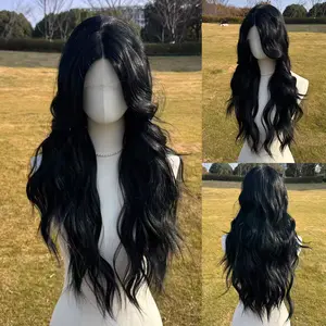 SMILCO 26" Black Long Wavy Glueless 13*3 Lace Front Synthetic Wig  For Daily & Party Wear SM9690M
