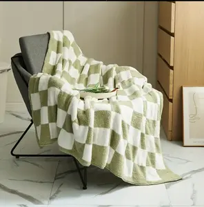 1pc Checkerboard Knitted Throw Blanket, Nordic Style Household Supplies Super Soft Blanket, Digital Printing Flannel Blanket, Fluffy Microfiber Solid Blankets For Bed Couch Sofa Camping Office, Suitable For All Seasons