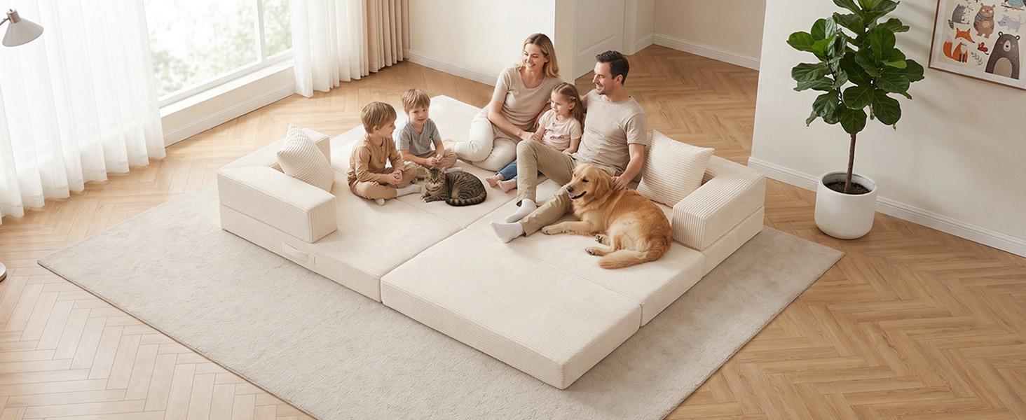 Winzoo DIY Folding Boneless Couch,Oversized Convertible Modular Sectional Sofa Bed,Modern  Cloud Couch,Sleeper Sofa,Futon for Small Spaces Apartment