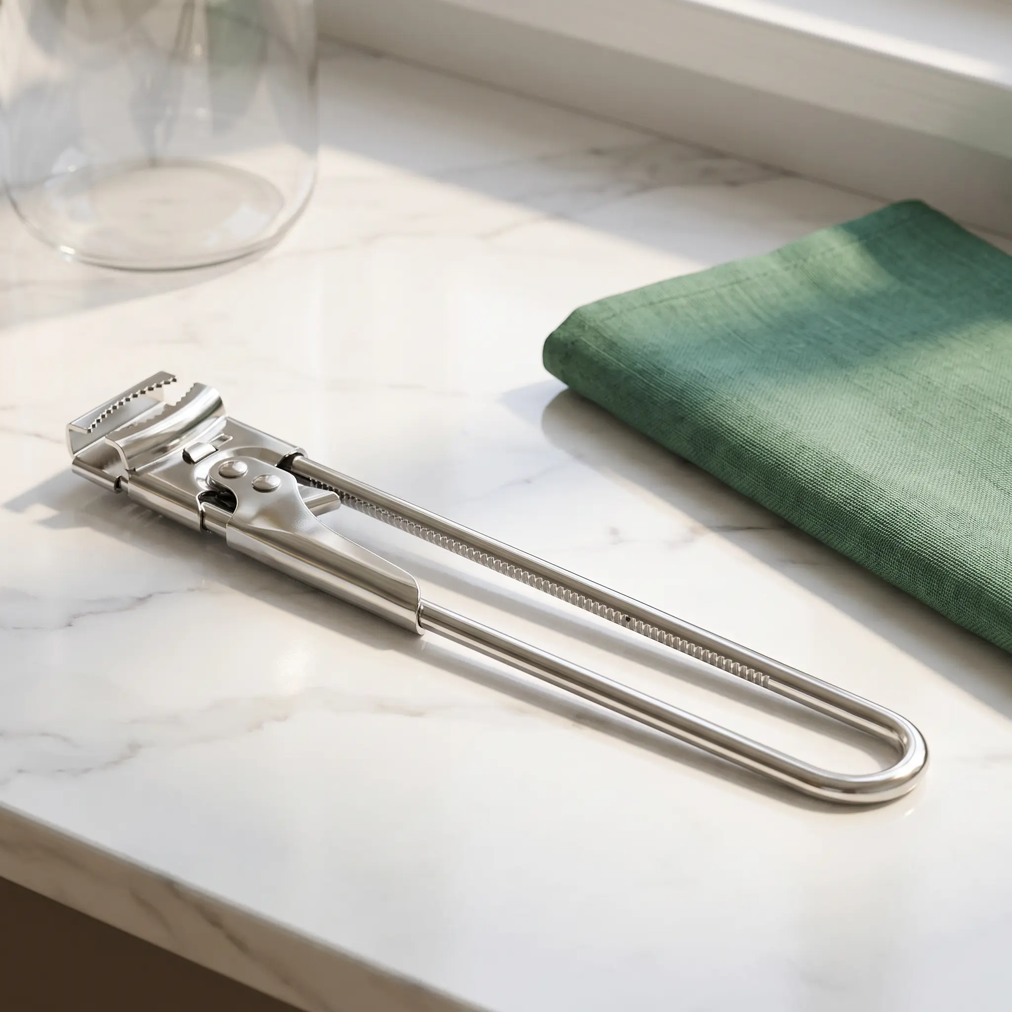 【SummerWins】Adjustable Stainless Steel Jar Opener, Heavy Duty Can Opener with Long Handle for Tight Lids Clamp Handy