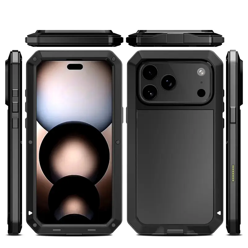 Metal Case For iPhone 17 Pro Max 17 Air 17 Pro 17 Glass Screen Protector Shockproof Heavy Duty Tank Armor Cover