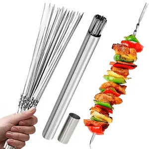 20/30/50pcs Durable Stainless Steel BBQ Skewers with 1 Tube Storage, Reusable and Easy to Clean for Outdoor, Indoor and Home Grilling Parties