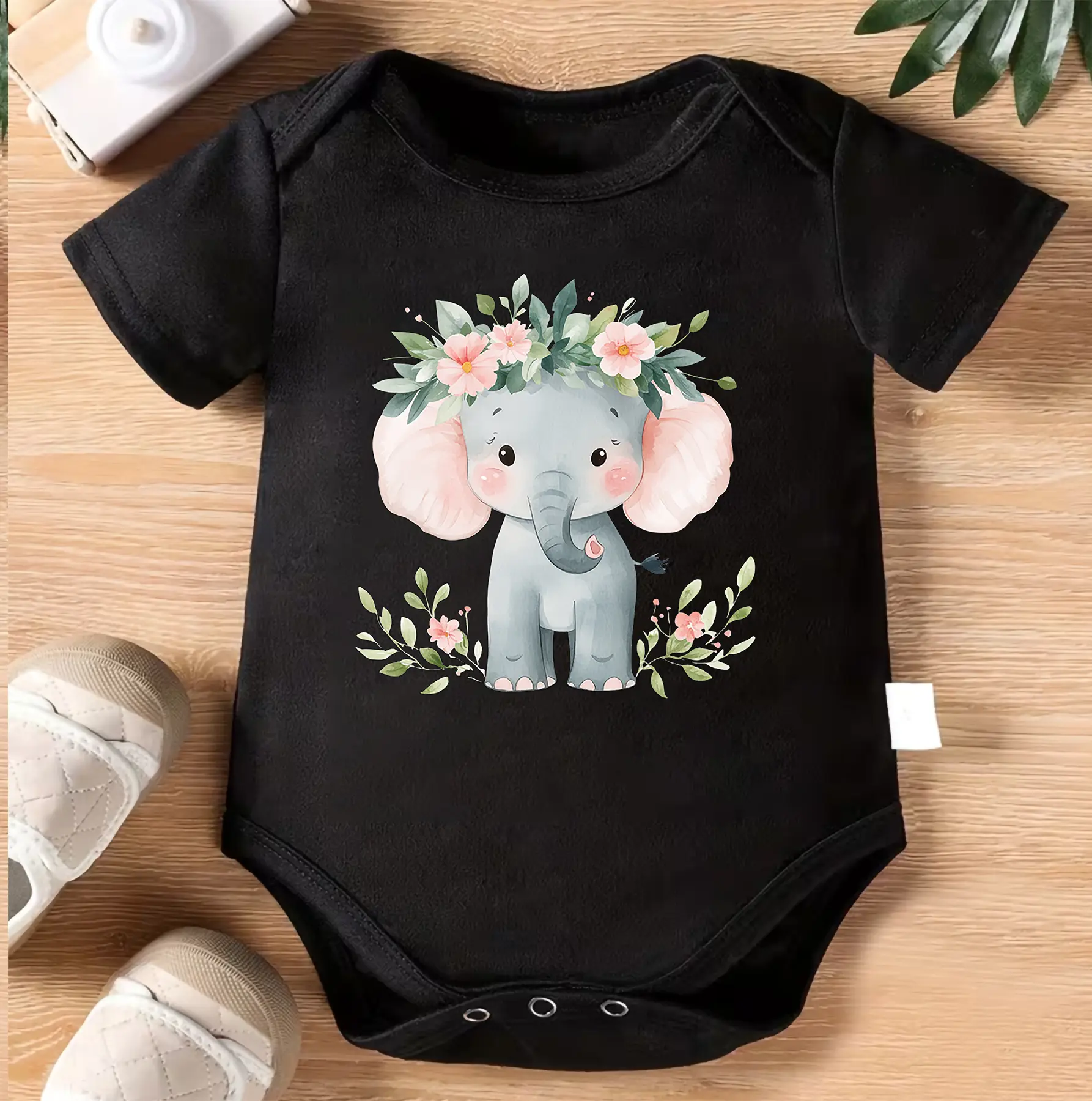 Floral Elephant Baby Bodysuit | Boho Elephant Infant Onesie | Watercolor Safari Baby Outfit | Cute Baby Elephant Clothes | Flower Crown Animal Romper | Baby Shower Gift for Girls