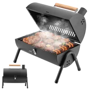 Portable Charcoal Grill, Tabletop Outdoor Barbecue Smoker, Small BBQ Grill for Outdoor Cooking Backyard Camping Picnics Beach, 2 Carbon trough, 2 Baking Net,1 Baking Pan