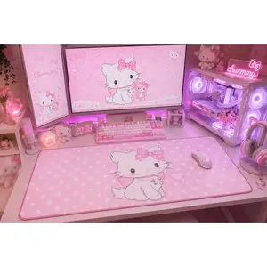 Kitty pink Mouse Pad Desk Mat | Cute Cat Piglet Illustration