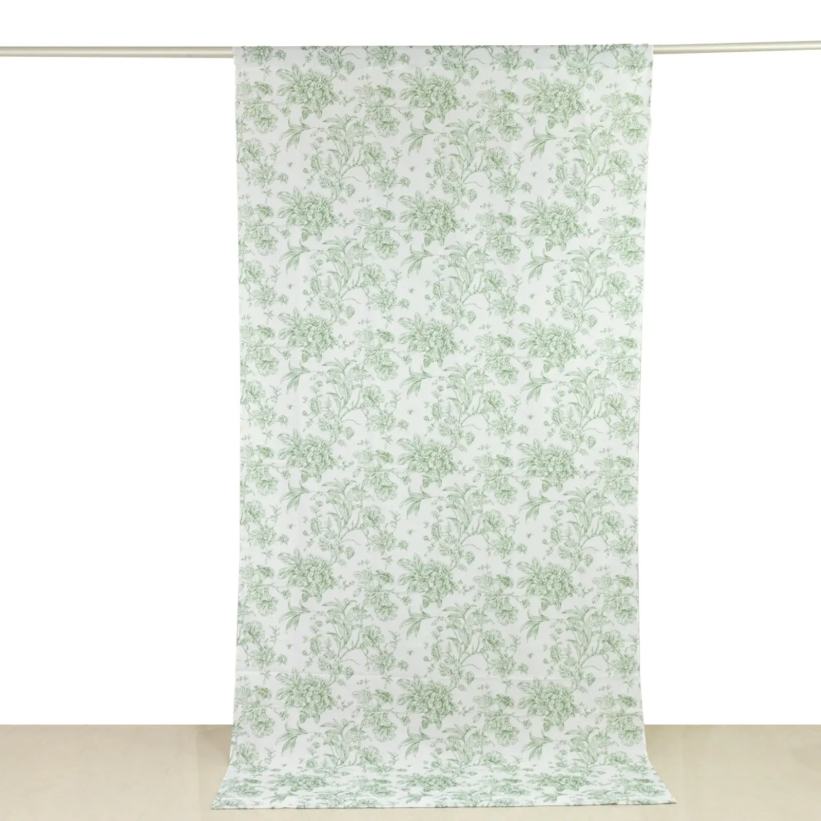 French Toile Backdrop Curtain Panel - 5ft x 10ft Polyester Drape, Dusty Sage Green Floral Flower Print, Rod Pocket Design for Reception, Baby Shower, Festive Backdrops & Banners, Photography Decor, Flowers