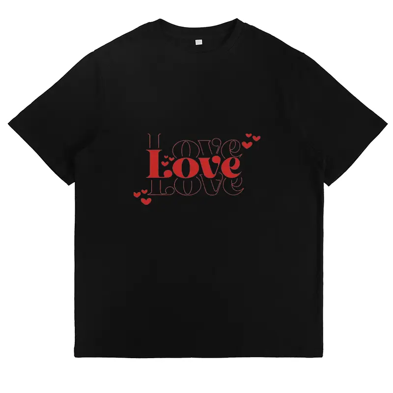 Women's Short-Sleeve Round-Neck T-Shirt - Soft Cotton, Love Graphic, Valentine Heart Print, Cute Minimalist Streetwear Top - Colorful Draped Women's T-Shirts for Everyday Fits, Shortsleeve