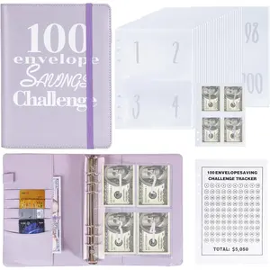 100 Envelopes  Saving Binder A5 Savings Challenge Book (Purple)