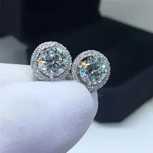 2 Pieces Luxury Moissanite 4 Carat Stud Earrings Screw Back 8mm 4 Carat S925 Sterling Silver Artificial Hypoallergenic Earrings for Women Men