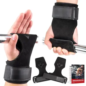 Weight Lifting Wrist Strap, Double Layer Leather Wrist Strap for Deadlift and Powerlifting, Adjustable Neoprene Padded Gym Workout Lifting Hooks (Pair)