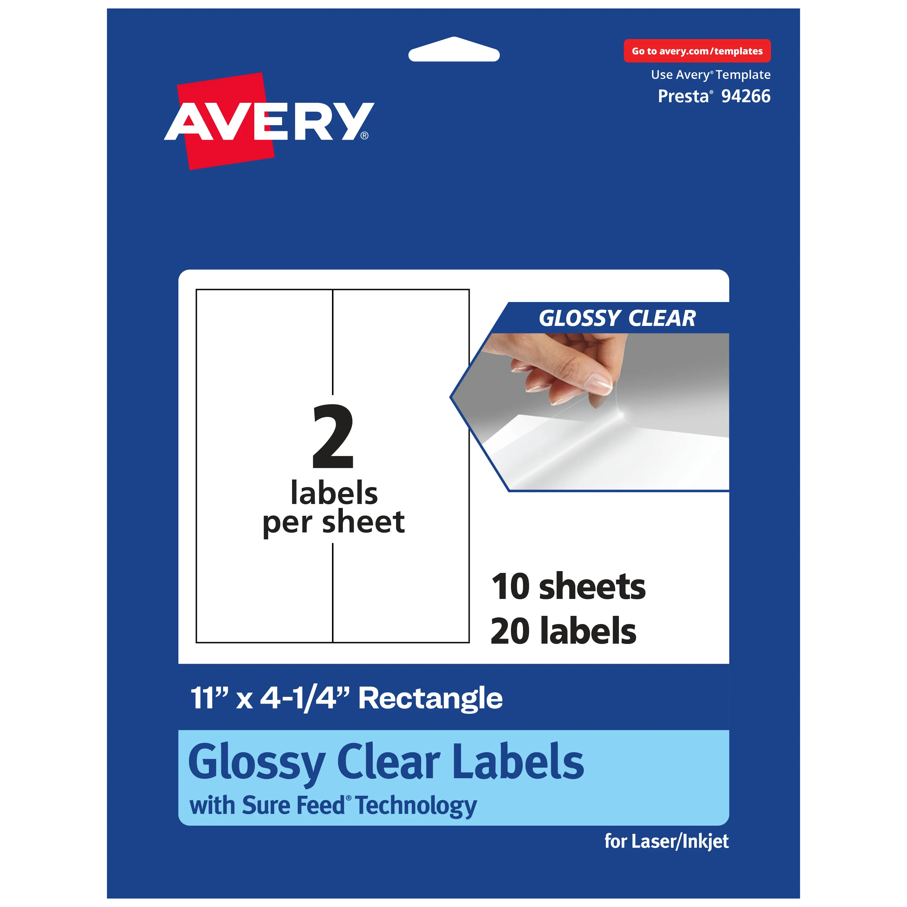 Avery Glossy Clear Rectangle Labels, 11" x 4.25"