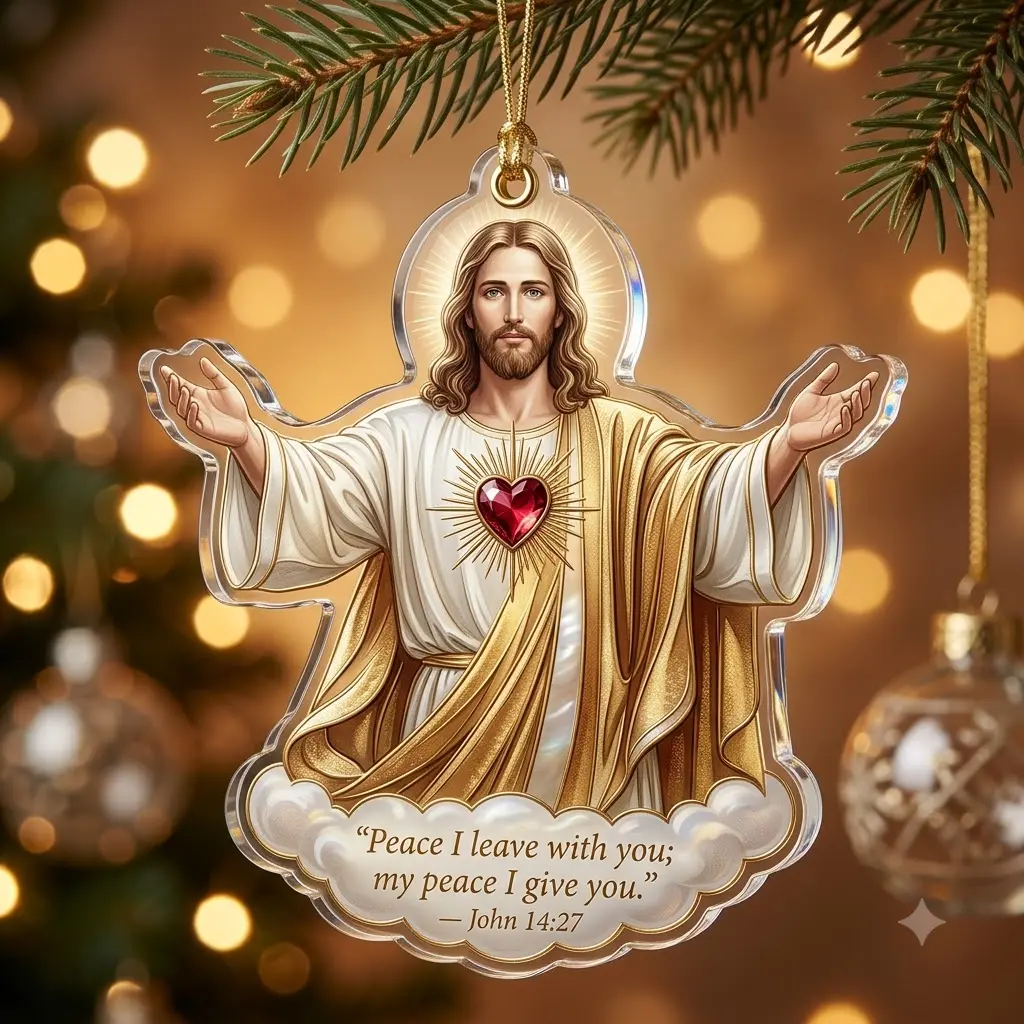 Jesus Christ Acrylic Christmas Tree Hanging Ornament - Religious Home Festive Holiday Decoration