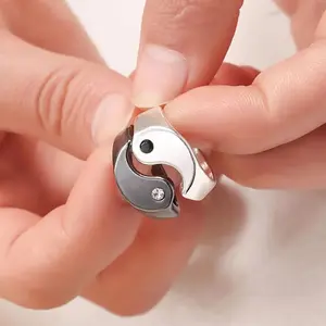 2pcs Yin-Yang Stackable Ring Set - Adjustable, Open Design with Sparkling Rhinestones, Ideal Valentine'S Day Gift for Couples, Yin Yang Rings|Elegant Ring Design|Adjustable Ring Size, Yin Yang Rings