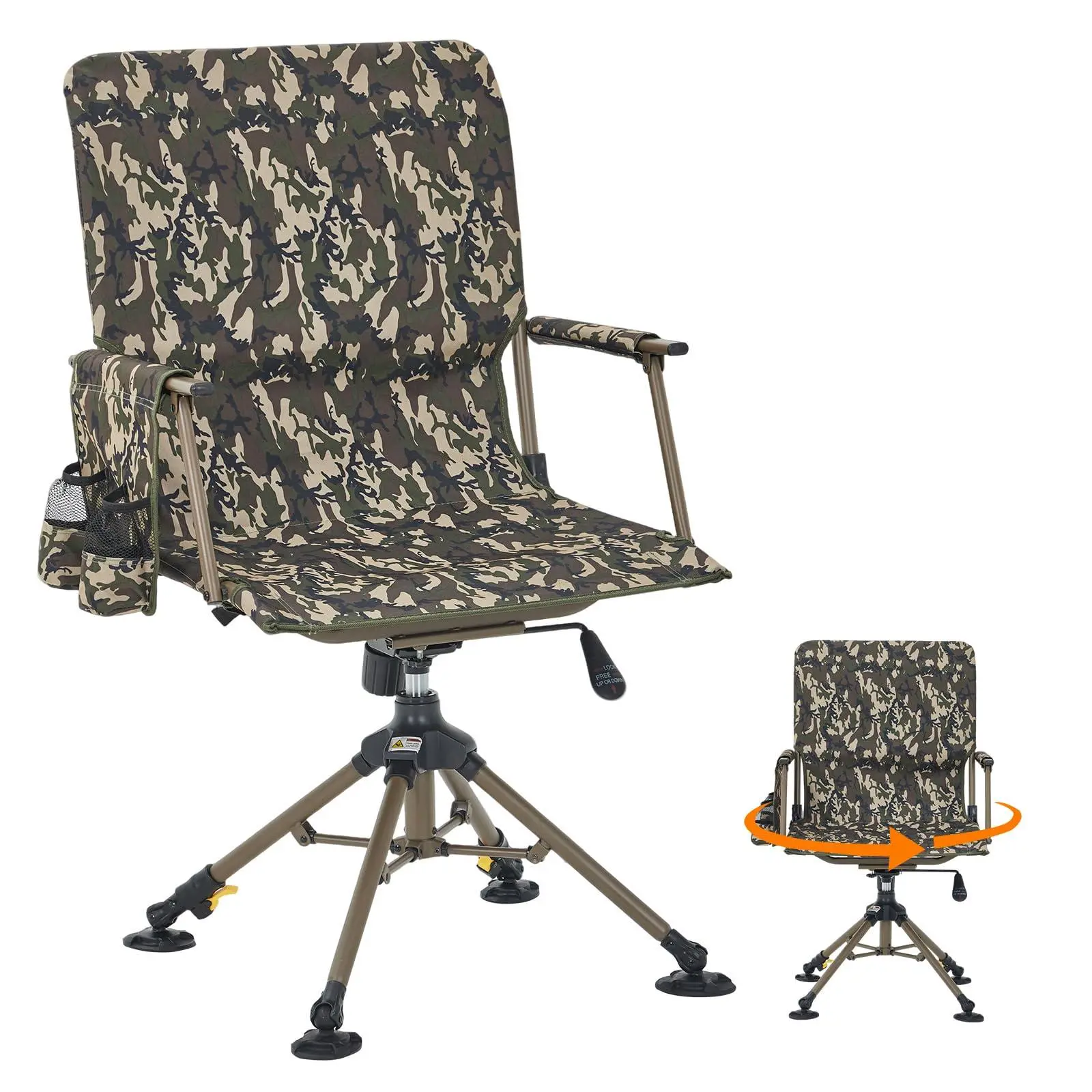 Garvee 360° Swivel Folding Camping Chair, Portable Silent Hunting Chair | 24" Heavy Duty Lightweight Blind Seat with Carry Strap, Fishing Chair, 330lbs Capacity, No Assembly, Camouflage