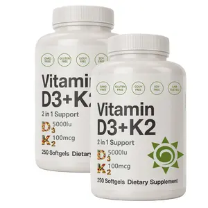 Vitamin D3 5000 IU + K2 MK7 Complex Softgels - 250 Count, 2-in-1 Formula for Heart, Bone and Teeth Health and Enhanced Absorption - Easy to Swallow