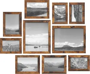 10-Pack Picture Frames Set Rustic Brown | 8x10, 5x7, 4x6 | Wall & Table Display Photo Frames