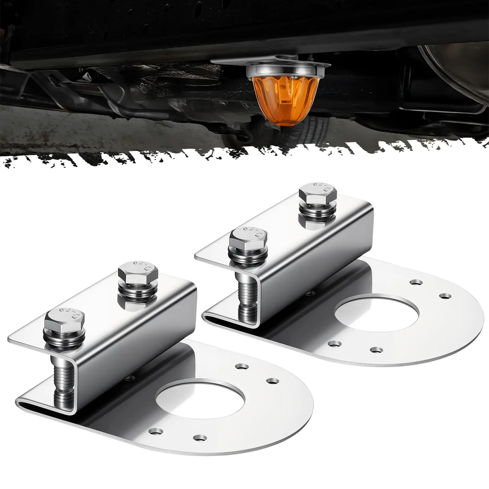 Partsam 2Pcs Stainless Steel Watermelon Light Under Glow Frame Brackets Clamp-On Mount No Drilling Required for Semi-Trucks Trucks Pickup
