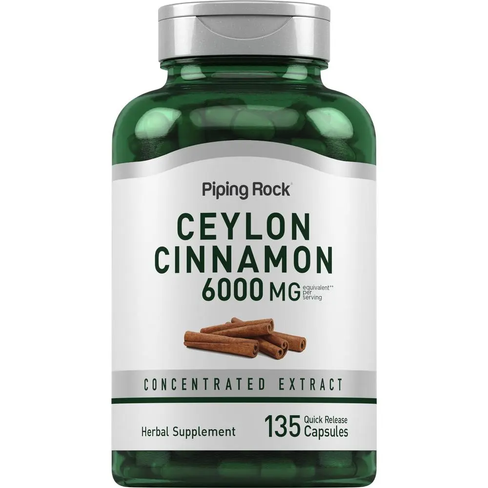 Piping Rock Ceylon Cinnamon Capsules 6000mg | 135 Count | Concentrated Herbal Extract Supplement | For Men and Women | Non-GMO, Gluten Free